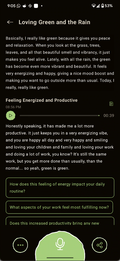 MyDiaryAI App Screenshot Dark