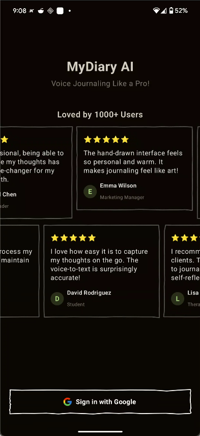 MyDiaryAI App Screenshot Dark